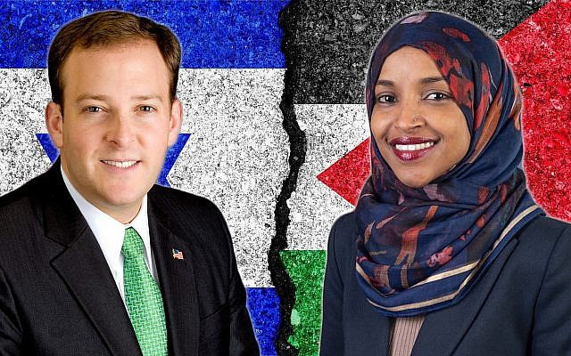 Lee Zeldin, left, and Ilhan Omar have been feuding on Twitter over Omar’s support of the boycott Israel movement. (Wikimedia Commons via JTA) Lee Zeldin, left, and Ilhan Omar have been feuding on Twitter over Omar’s support of the boycott Israel movement. (Wikimedia Commons via JTA)