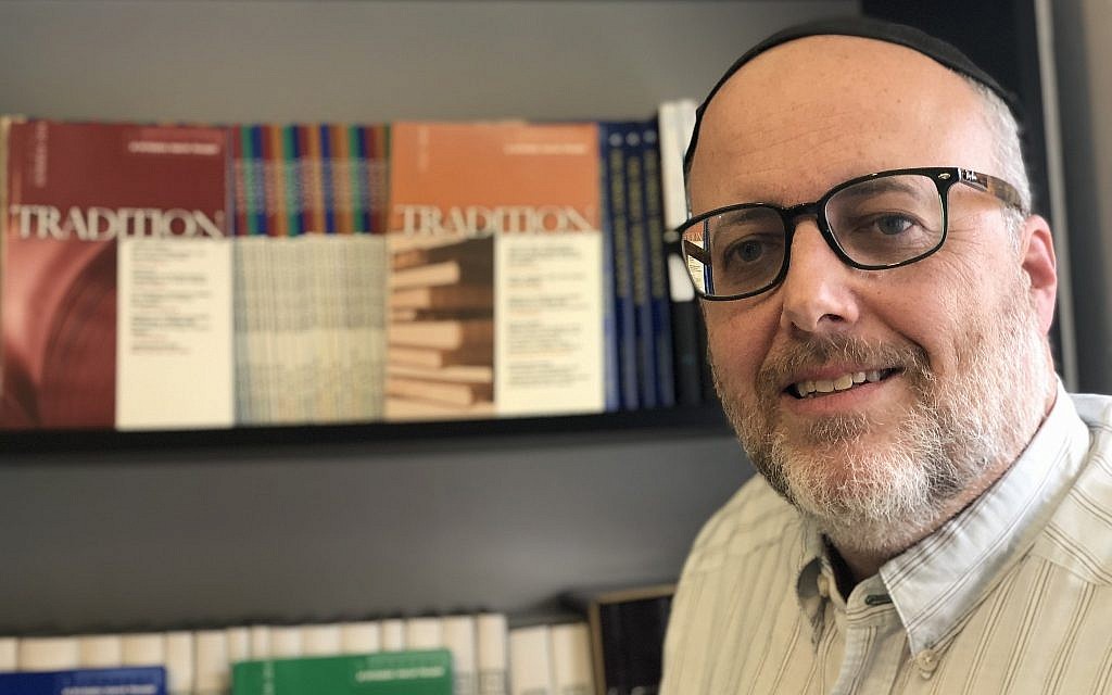 Rabbi Jeffrey Saks, the newly named editor of Tradition magazine, in his Jerusalem office. (Sam Sokol)
