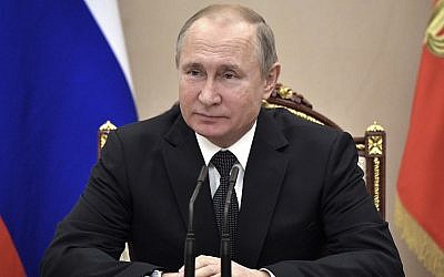 Russian President Vladimir Putin chairs a Security Council meeting in Moscow, on February 1, 2019. (Alexei Nikolsky, Sputnik, Kremlin Pool Photo via AP)