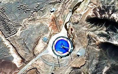 This February 6, 2019, satellite image provided by DigitalGlobe shows an empty launch pad and a burn mark on it at the Imam Khomeini Space Center in Iran's Semnan province. (DigitalGlobe, a Maxar company via AP)
