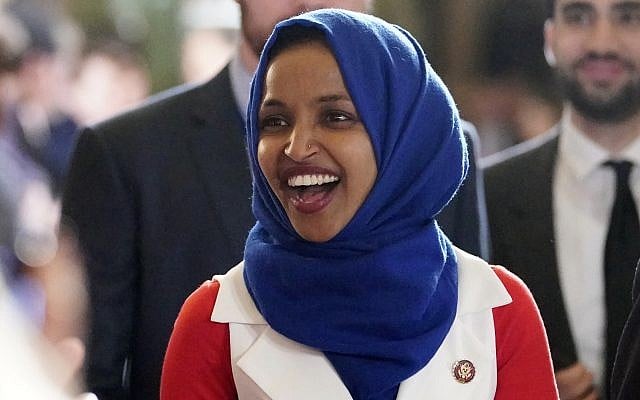 In this photo from February 5, 2019, Democratic Representative Ilhan Omar of Minnesota arrives for US President Donald Trump's State of the Union address to a joint session of Congress on Capitol Hill in Washington. (AP Photo/Carolyn Kaster) In this photo from February 5, 2019, Democratic Representative Ilhan Omar of Minnesota arrives for US President Donald Trump's State of the Union address to a joint session of Congress on Capitol Hill in Washington. (AP Photo/Carolyn Kaster)