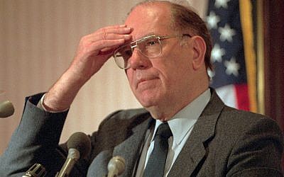 In this Feb. 3, 1994, file photo, Lyndon LaRouche Jr. gestures during a news conference in Arlington, Va. Political extremist and perennial presidential candidate LaRouche has died on feb. 12, 2019, at age 96. (AP Photo/Joe Marquette, File)
