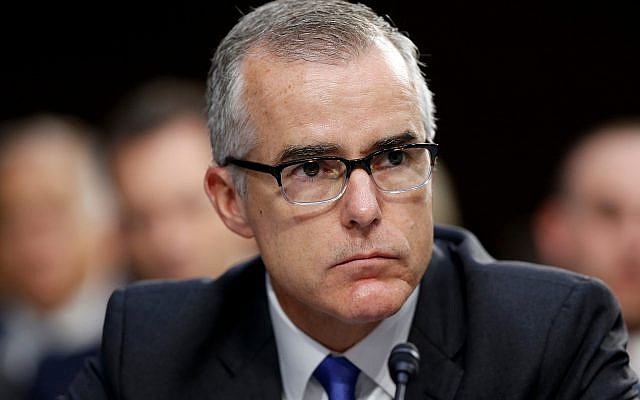 In this photo from June 7, 2017, then-FBI acting director Andrew McCabe listens during a Senate Intelligence Committee hearing about the Foreign Intelligence Surveillance Act, on Capitol Hill in Washington. (AP Photo/Alex Brandon, File) In this photo from June 7, 2017, then-FBI acting director Andrew McCabe listens during a Senate Intelligence Committee hearing about the Foreign Intelligence Surveillance Act, on Capitol Hill in Washington. (AP Photo/Alex Brandon, File)