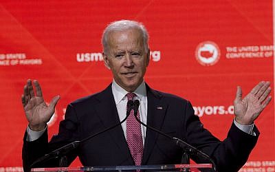 In this January 24, 2019, file photo, former US vice president Joe Biden speaks at the US Conference of Mayors Annual Winter Meeting in Washington. (AP Photo/Jose Luis Magana, File)