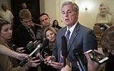 Illustrative: House Majority Leader Kevin McCarthy (Republican-California) speaks to reporters as he returns to the Capitol from a meeting with US President Donald Trump about border security and ending the partial government shutdown, in Washington, on January 2, 2019. (AP Photo/J. Scott Applewhite)
