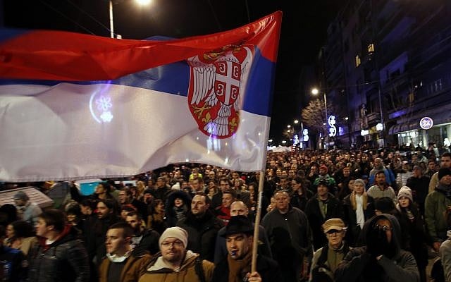 In this file photo dated Feb. 2, 2019, people march during a protest against populist President Aleksandar Vucic in Belgrade, Serbia (AP Photo/Darko Vojinovic, FILE) In this file photo dated Feb. 2, 2019, people march during a protest against populist President Aleksandar Vucic in Belgrade, Serbia (AP Photo/Darko Vojinovic, FILE)