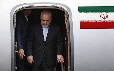 Iran's Foreign Minister Mohammad Javad Zarif arrives at Rafik Hariri Airport, in Beirut, Lebanon, February 10, 2019. (Hussein Malla/Ap)