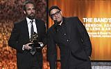 Dean Sharenow, left, and David Yazbek accept the award for best musical theater album for 'The Band's Visit' at the 61st annual Grammy Awards on Sunday, February 10, 2019, in Los Angeles. (Matt Sayles/Invision/AP)
