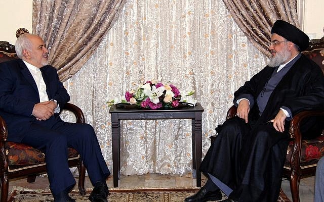 In this picture provided by Hezbollah Media Relations office, Hezbollah leader Hassan Nasrallah, right, meets with Iran's Foreign Minister Mohammad Javad Zarif, in Beirut, Lebanon, February 11, 2019. (Hezbollah Media Relations Office, via AP) In this picture provided by Hezbollah Media Relations office, Hezbollah leader Hassan Nasrallah, right, meets with Iran's Foreign Minister Mohammad Javad Zarif, in Beirut, Lebanon, February 11, 2019. (Hezbollah Media Relations Office, via AP)