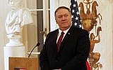 US Secretary of State Mike Pompeo at a news conference with Polish Foreign Affairs Minister at Lazienki Palace, during his visit to Warsaw, Poland, Tuesday, Feb. 12, 2019.(AP Photo/Czarek Sokolowski)