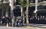 Argentinian security forces hold a large-scale drill at the Israeli embassy in Buenos Aries on February 3, 2019. (screen capture: Clarin)