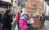 Screen capture from video of anti-Israel protesters outside demonstrating against a performance by the Israel Philharmonic Orchestra in Carnegie Hall, New York, February 3, 2019. (Twitter)