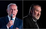 Prime Minister Benjamin Netanyahu, left, and Attorney General Avichai Mandelblit, in a composite photo. (Yonatan Sindel/Flash90)