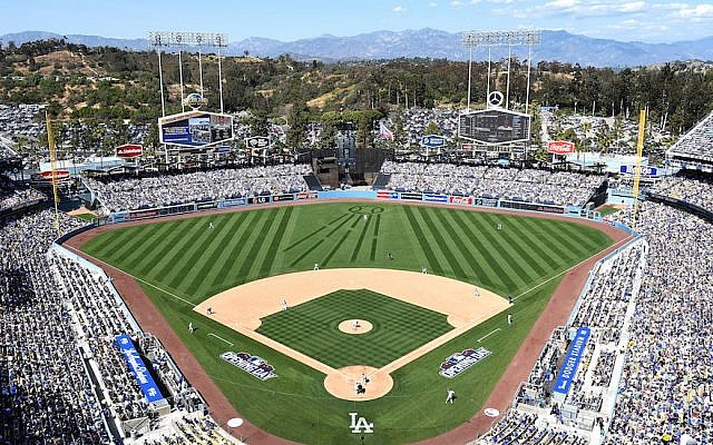 A view of Dodger Stadium on Opening Day, April 6, 2015. (Harry How/Getty Images via JTA) A view of Dodger Stadium on Opening Day, April 6, 2015. (Harry How/Getty Images via JTA)