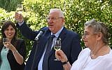 President Reuven Rivlin (C) his wife Nechama (R) and deputy foreign minister Tzipi Hotovely seen hosting a reception for the Foreign Diplomatic Corps in Israel, at the President's Residence in Jerusalem on September 18, 2017. (Mark Neyman/GPO)