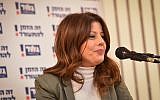 MK Orly Levy Abekasis speaks during an campaign event in Tel Aviv for her Gesher party on February 5, 2019. (Flash90)
