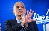 Finance Minister Moshe Kahlon speaks at the 16th annual Jerusalem Conference of the Besheva group, on February 12, 2019. (Yonatan Sindel/Flash90)