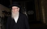 Deputy Health Minister Yaakov Litzman is seen leaving a meeting in Jerusalem on February 14, 2019. (Yonatan Sindel/Flash90)