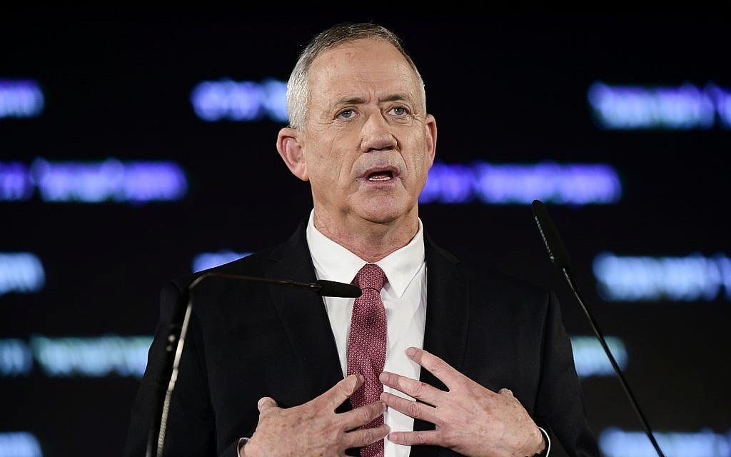 Benny Gantz, head of the Israel Resilience party, speaks at a conference presenting the party's list of candidates for coming Knesset elections at an event held in Tel Aviv on February 19, 2019. (Tomer Neuberg/Flash90) Benny Gantz, head of the Israel Resilience party, speaks at a conference presenting the party's list of candidates for coming Knesset elections at an event held in Tel Aviv on February 19, 2019. (Tomer Neuberg/Flash90)