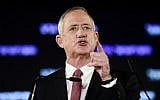 Israel Resilience party chief Benny Gantz speaks at a party gathering in Tel Aviv on February 19, 2019, in a speech in which he castigated Prime Minister Benjamin Netanyahu. (Tomer Neuberg/Flash90)