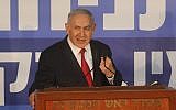 Prime Minister Benjamin Netanyahu delivers a statement to the media in the Prime Minister's Residence in Jerusalem on February 28, 2019, hours after the attorney general announced plans to indict him for corruption, pending a hearing. (Yonatan Sindel/Flash90)