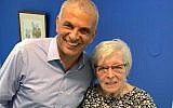 Naomi Folkman (R), the mother of MK Royi Folkman, with Kulanu leader Moshe Kahlon at the party headquarters in Tel Aviv, hours before she was run and over and killed by a cement mixing truck, February 15, 2019. (Courtesy)
