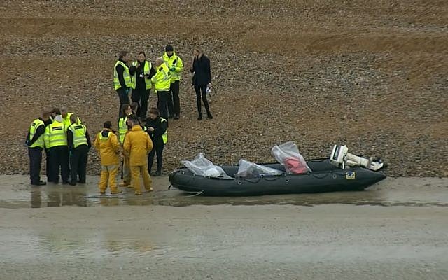 Screen capture from video of a rubber dinghy used by Iranian migrants to cross the English Channel from France, December 31, 2018. (YouTube) Screen capture from video of a rubber dinghy used by Iranian migrants to cross the English Channel from France, December 31, 2018. (YouTube)