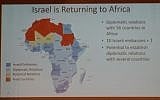 A map of Africa shown to US-Jewish leaders by PM Netanyahu at a conference in Jerusalem, February 18, 2019 (TOI staff)