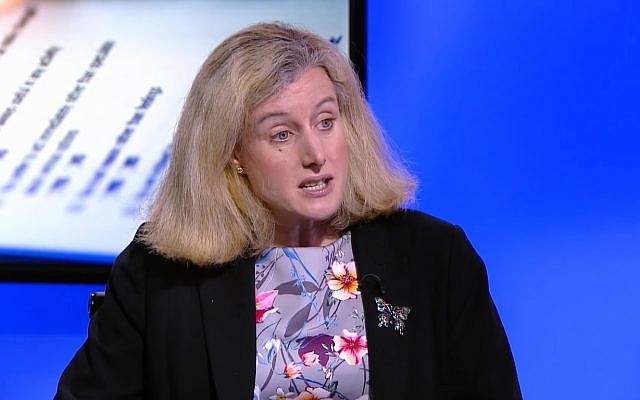 Screen capture from video of UK Labour party MP Ruth George during a television interview, February 2018. (YouTube) Screen capture from video of UK Labour party MP Ruth George during a television interview, February 2018. (YouTube)