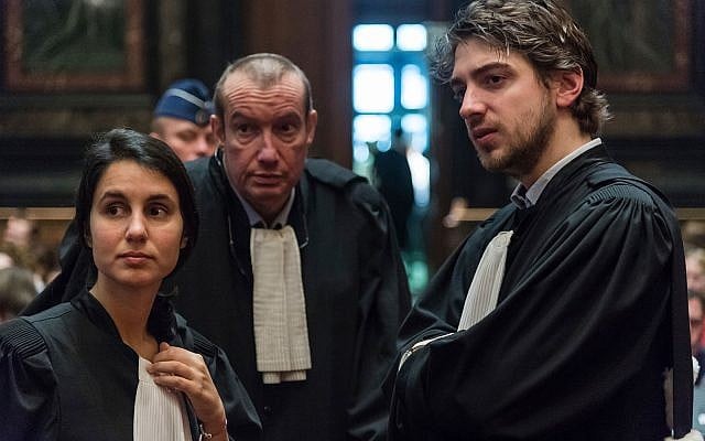 Lawyers Aurelia Psalti, left, Christian Dalne, center, and Guillaume Lys attend the trial of Mehdi Nemmouche at the Justice Palace in Brussels, Thursday, Feb. 28, 2019. (AP Photo/Geert Vanden Wijngaert, Pool) Lawyers Aurelia Psalti, left, Christian Dalne, center, and Guillaume Lys attend the trial of Mehdi Nemmouche at the Justice Palace in Brussels, Thursday, Feb. 28, 2019. (AP Photo/Geert Vanden Wijngaert, Pool)