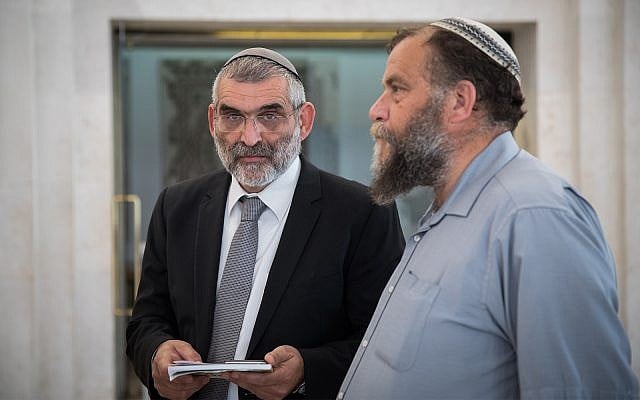 Right wing activists Michael Ben Ari, left, and Bentzi Gopstein, right at the Supreme Court in Jerusalem, March 12, 2018. (Hadas Parush/Flash90) Right wing activists Michael Ben Ari, left, and Bentzi Gopstein, right at the Supreme Court in Jerusalem, March 12, 2018. (Hadas Parush/Flash90)