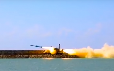 A missile launch during the Velayat 97 drill by the Iranian military on February 23, 2019, in footage released by Iranian media. (Screenshot: YouTube)