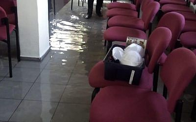 Congregation Natan Ya's sanctuary in Netanya, which was flooded by vandals on January 26, 2019. (Courtesy)