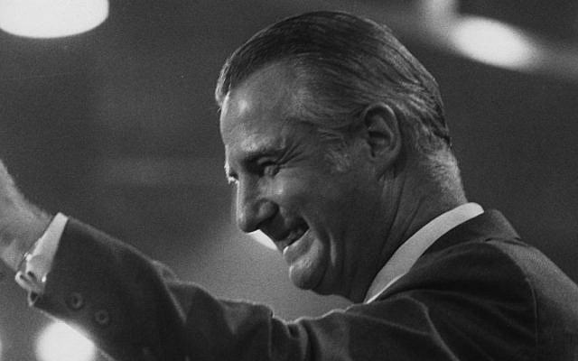 Spiro Agnew campaigning at the Republican Convention in Miami in 1972 (Keystone/Getty Images via JTA) Spiro Agnew campaigning at the Republican Convention in Miami in 1972 (Keystone/Getty Images via JTA)