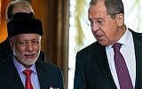 Russian Foreign Minister Sergey Lavrov, right, and Oman's Foreign Minister Yusuf bin Alawi bin Abdullah enter a hall for talks in Moscow, Russia, February 18, 2019. (AP Photo/ Alexander Zemlianichenko)