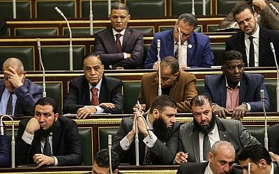 Members of Egypt's Parliament meet to deliberate constitutional amendments that could allow President Abdel-Fattah el-Sissi to stay in office till 2034, in Cairo Egypt, Feb 13, 2019. (AP Photo)