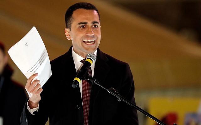 Five-Star Movement candidate premier, Luigi Di Maio, speaks at his party's final rally in Rome, Friday, March 2, 2018 (AP Photo/Andrew Medichini) Five-Star Movement candidate premier, Luigi Di Maio, speaks at his party's final rally in Rome, Friday, March 2, 2018 (AP Photo/Andrew Medichini)