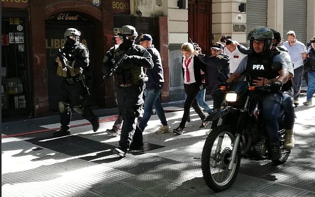 Argentinian security forces hold a drill near the Israeli embassy in Buenos Aires, February 3, 2018 (Argentine Police) Argentinian security forces hold a drill near the Israeli embassy in Buenos Aires, February 3, 2018 (Argentine Police)