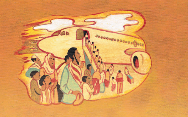 Pages from the English version of 'Yuvi's Candy Tree,' written by Lesley Simpson about Yuvi Tashome's journey from Ethiopia to Sudan (Courtesy Kar-Ben Publishing) Pages from the English version of 'Yuvi's Candy Tree,' written by Lesley Simpson about Yuvi Tashome's journey from Ethiopia to Sudan (Courtesy Kar-Ben Publishing)