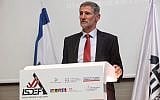 Former IDF Deputy Chief of Staff Yair Golan speaks at the ISDEF Defense & HLS Expo in Herzliya on March 26, 2019. (Ronen Topelberg)