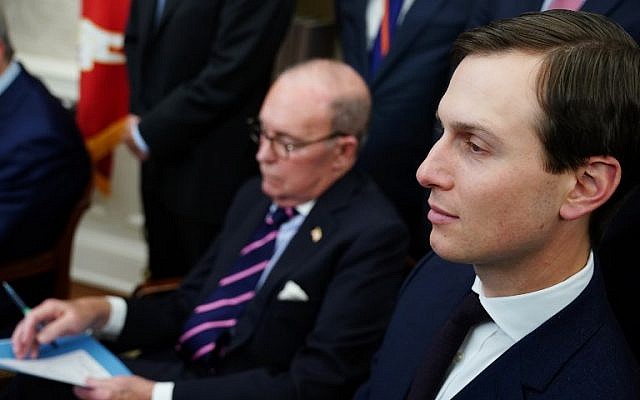 Senior Advisor Jared Kushner (R) and National Economic Council Director Larry Kudlow (2nd R) take part in a meeting between US President Donald Trump and China's Vice Premier Liu He in the Oval Office of the White House in Washington, DC on February 22, 2019. (MANDEL NGAN / AFP) Senior Advisor Jared Kushner (R) and National Economic Council Director Larry Kudlow (2nd R) take part in a meeting between US President Donald Trump and China's Vice Premier Liu He in the Oval Office of the White House in Washington, DC on February 22, 2019. (MANDEL NGAN / AFP)