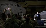 US President Donald Trump speaks to US troops at Joint Base Elmendorf-Richardson in Anchorage, Alaska, February 28, 2019. (SAUL LOEB / AFP)