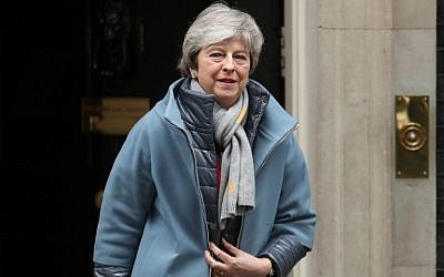 Britain's Prime Minister Theresa May leaves 10 Downing Street in central London on March 12, 2019, before heading to the Houses of Parliament to open the debate on the second meaningful vote on the government's Brexit deal. (Daniel Leal-Olivas/AFP)