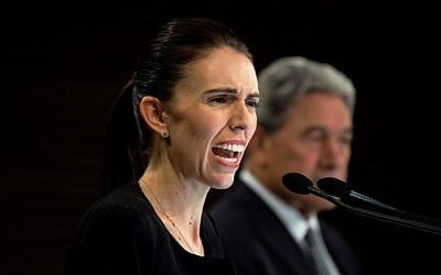 New Zealand Prime Minister Jacinda Ardern (L) and Deputy Prime Minister Winston Peters speak to the media at Parliament in Wellington on March 18, 2019.(David Lintott / AFP)