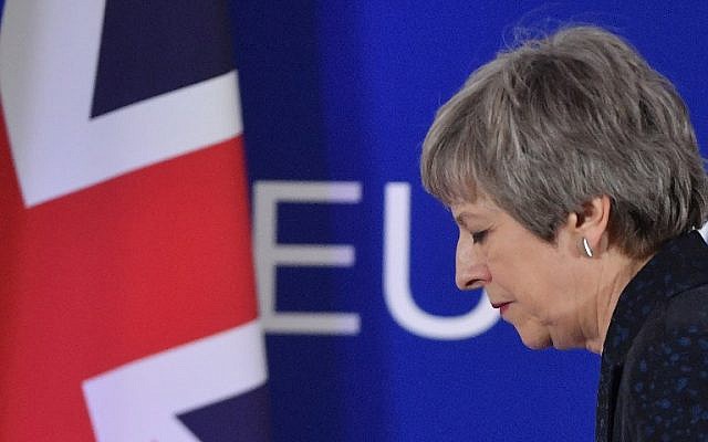 British Prime Minister Theresa May after a press conference on March 22, 2019, on the first day of an EU summit focused on Brexit, in Brussels. (Emmanuel Dunand/AFP) British Prime Minister Theresa May after a press conference on March 22, 2019, on the first day of an EU summit focused on Brexit, in Brussels. (Emmanuel Dunand/AFP)