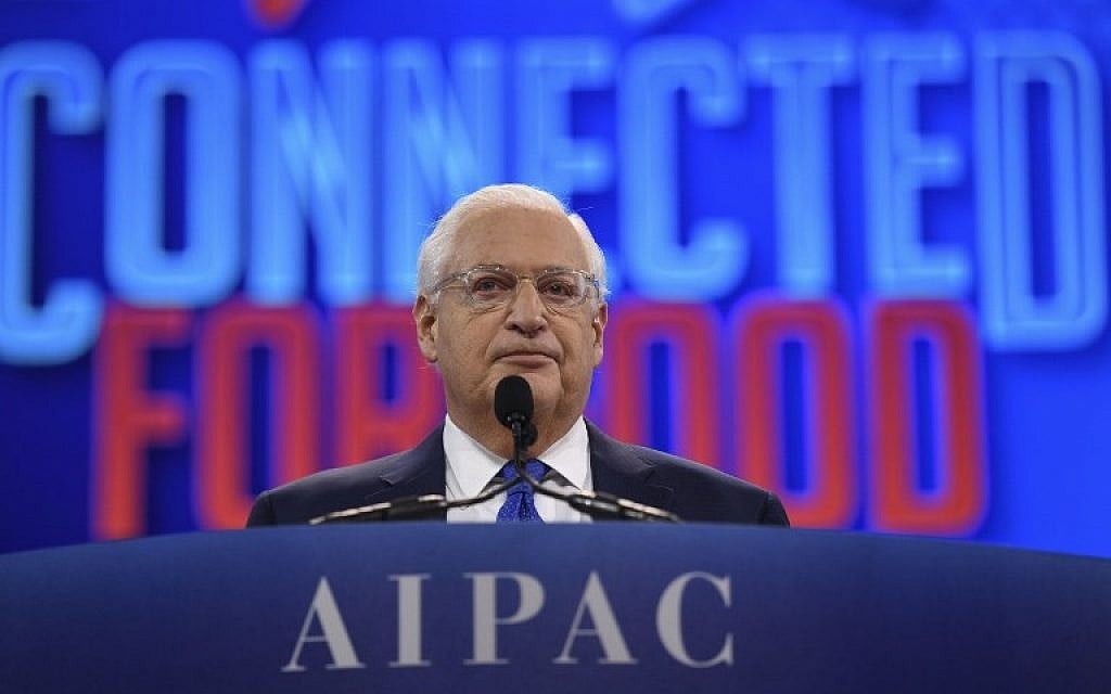 US Ambassador to Israel David Friedman at the annual AIPAC conference in Washington on March 26, 2019. (Jim Watson/AFP) US Ambassador to Israel David Friedman at the annual AIPAC conference in Washington on March 26, 2019. (Jim Watson/AFP)