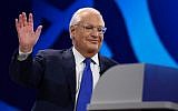 US Ambassador to Israel David Friedman speaks during the annual AIPAC conference in Washington on March 26, 2019. (Jim Watson/AFP)