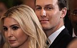 US President Donald Trump's senior adviser and daughter Ivanka Trump, left, and senior adviser and son-in-law Jared Kushner, attend a summit at the East Room of the White House in Washington, DC May 18, 2018. (Alex Wong/Getty Images via JTA)