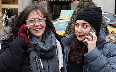 Jordana Horn, left, and Shannon Sarna are the hosts of a new podcast about Jewish parenting. (Marissa Roer/via JTA)