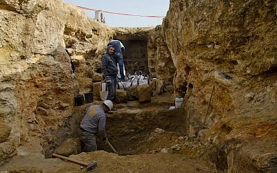 The rock-cut dovecote discovered at the Hasmonean-era site in Jerusalem's Sharafat neighborhood. (Yoli Schwartz/Israel Antiquities Authority)